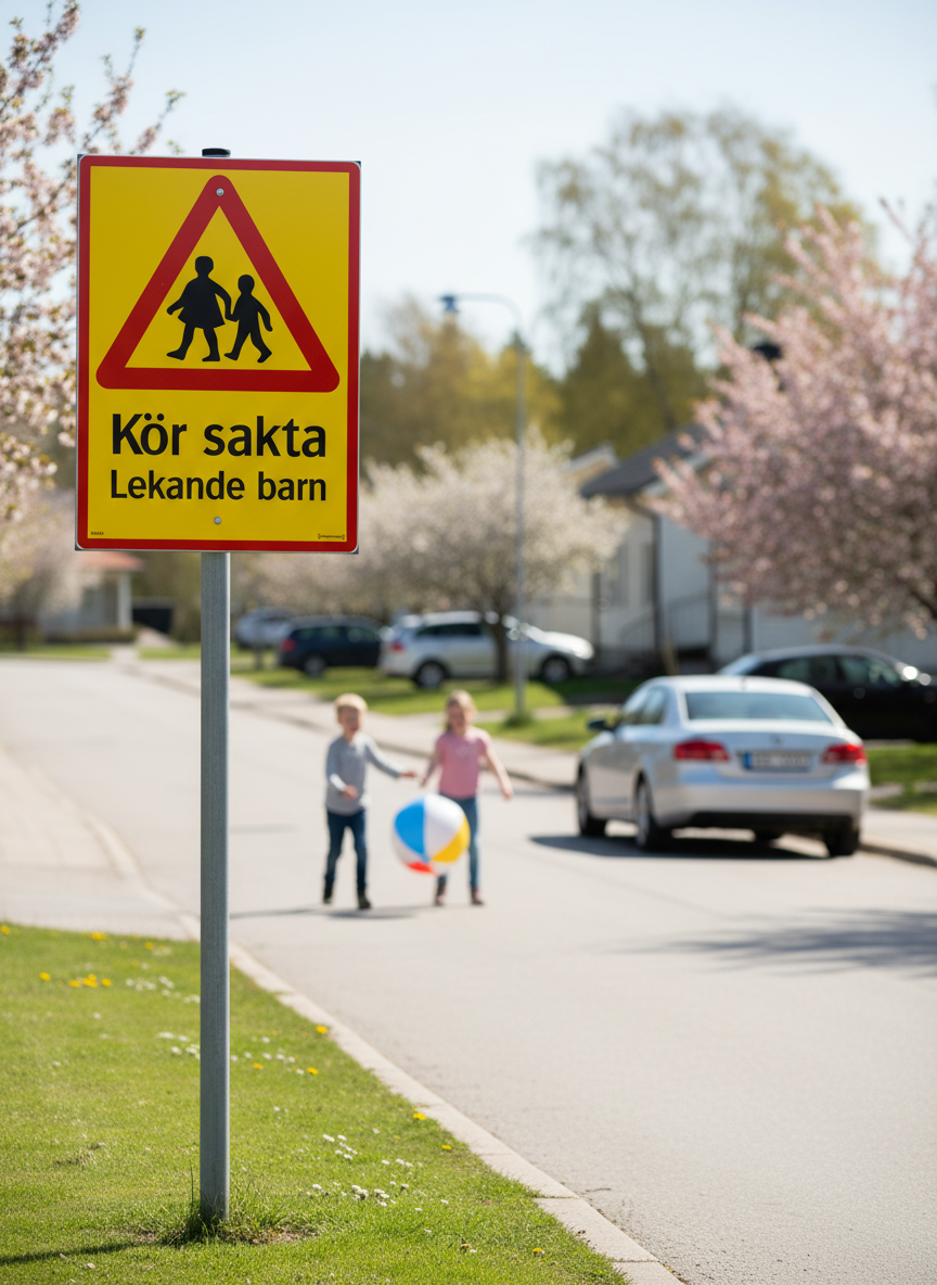 Premium Aluminium Traffic Sign - Slow Down for Playing Children - A3 Size - High-Quality Professional Grade for Industrial and Commercial Applications