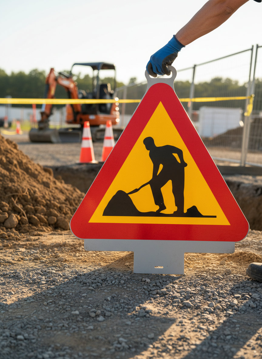 Premium Plastic Warning Sign A20 for Road Work - Durable, High-Visibility with Easy Handling and Stable Setup