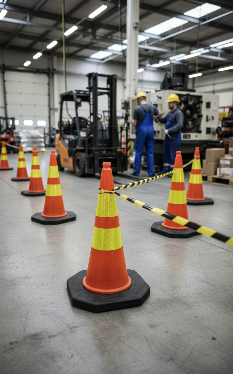 Professional Traffic Cone 100 cm - Heavy Duty Recycled Plastic with Reflective Bands and Stable Base