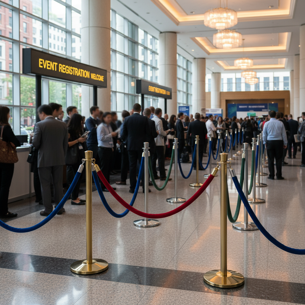 Premium Velvet Rope Barrier Post Set with Stainless Steel Stanchions for Events and Queuing