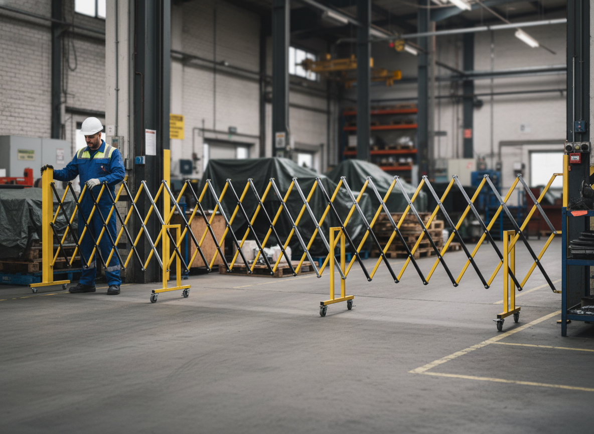 Premium Expanding Gate XXL on Wheels - Flexible, High Visibility Barrier Solution for Temporary Use in Warehouses and Workshops (6.7m)