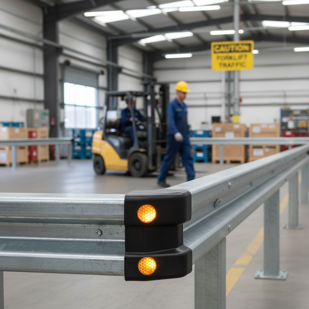 Premium Rigid Plastic Barrier End Cap with Reflective Dots for Enhanced Safety in High Traffic... - side view | Barriers Co