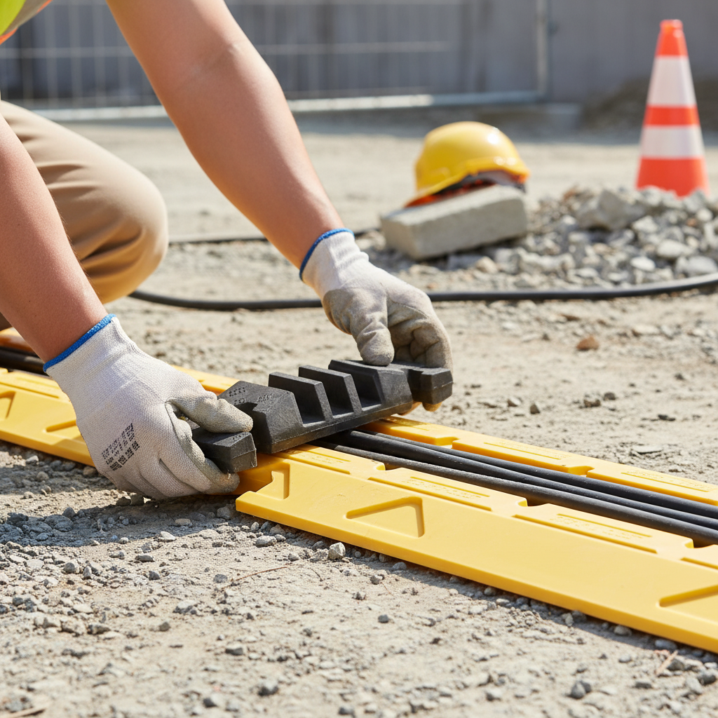 Premium 3 Channel Cable Protector Ramp End Section for Heavy Duty Traffic with Anti-Slip Design and Interlocking Features