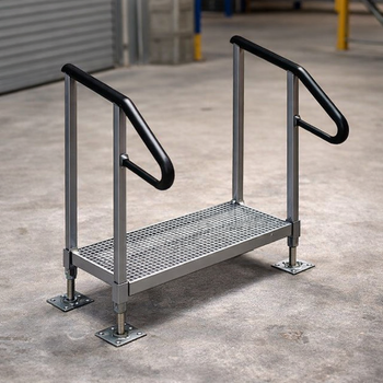 Adjustable Steel Step with Handrails – 140mm-355mm – Galvanised Steel – Commercial Use