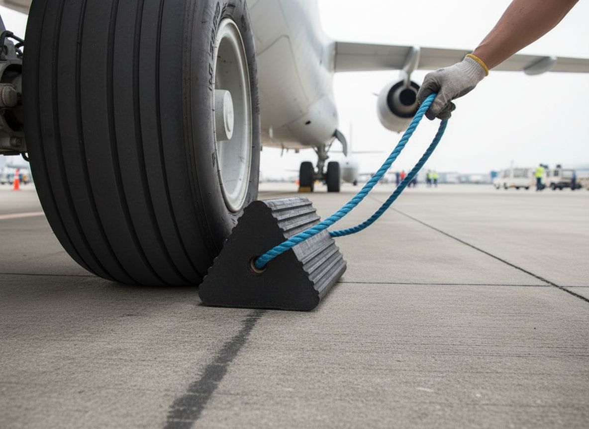 Premium Heavy-Duty Aircraft Wheel Chock with Durable Rope - 170mm x 155mm x 250mm Dimensions for Reliable Aviation Ground Support