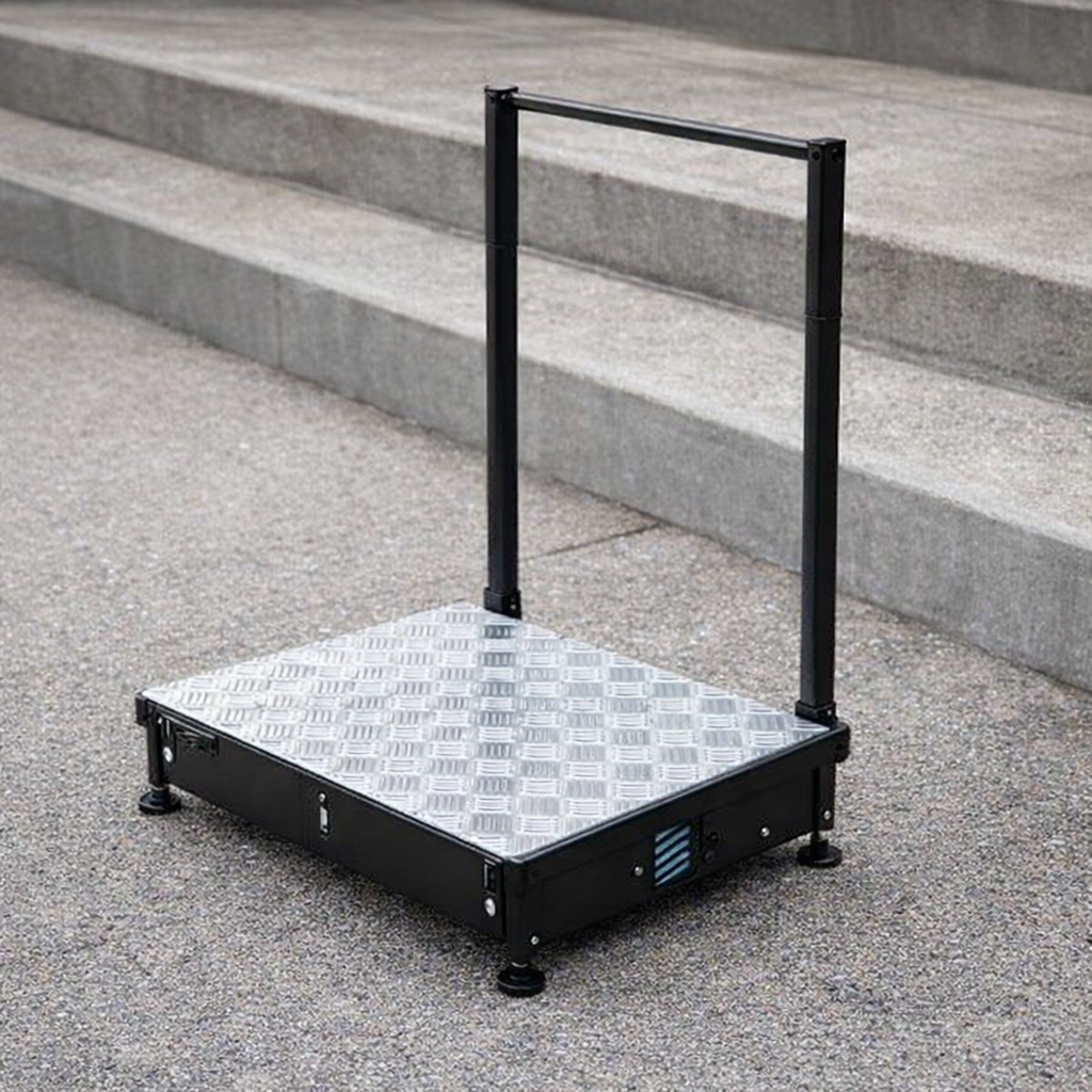 Adjustable Half Step with Handrail – Black – 400kg Capacity – Mobility Aid