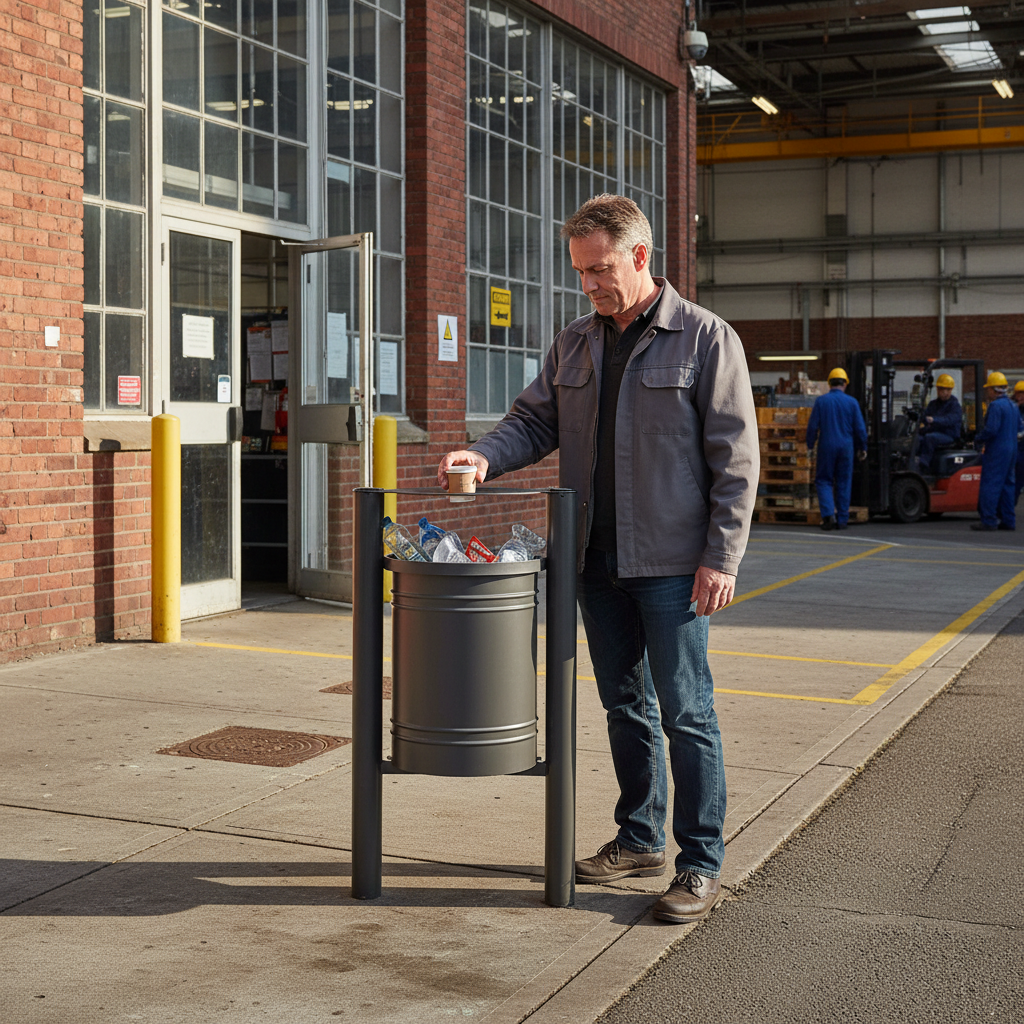 Premium Outdoor Litter Bin 40L with Decorative Top Caps and Steel Cover for Waste Disposal - side view | Barriers Co
