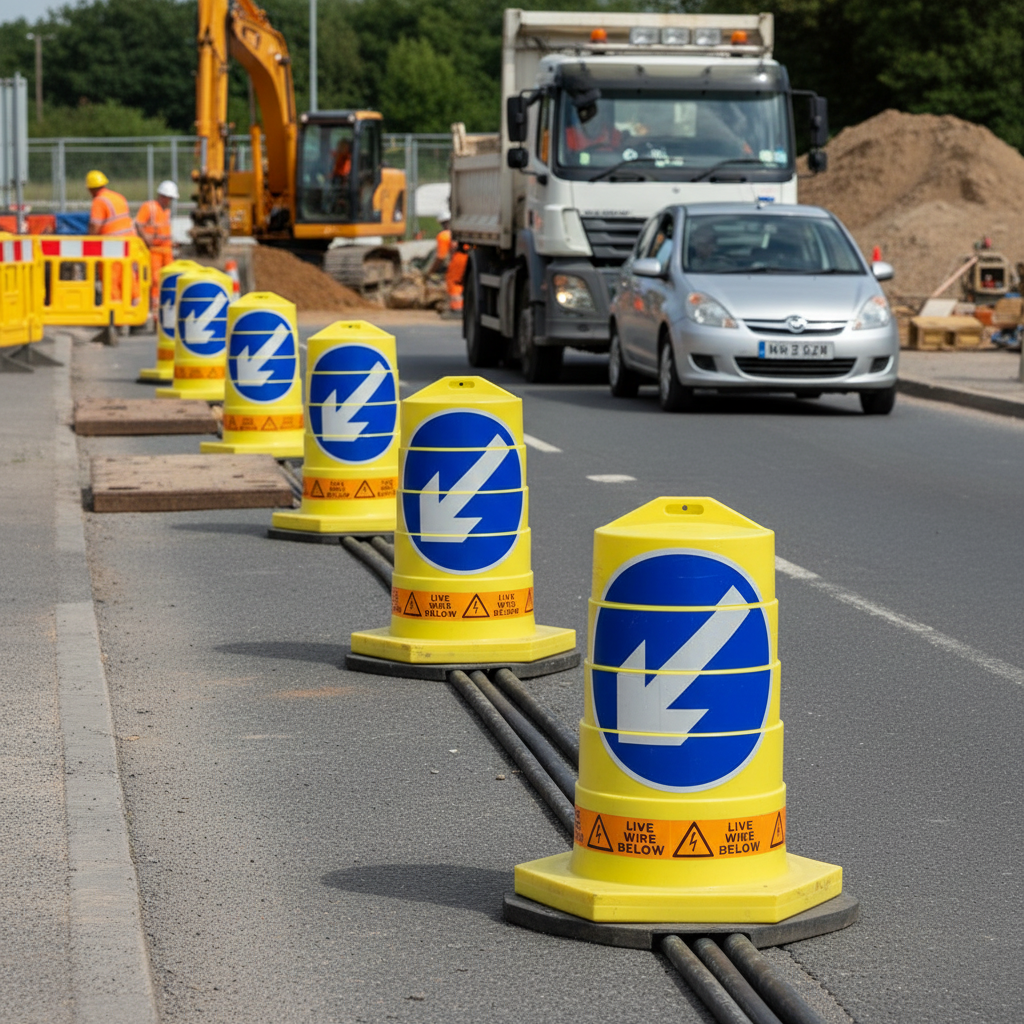 Premium Jumbo Cable Cover - Heavy Duty HDPE Construction with Sand Weight and Custom Colors for Live Electrical Openings - De
