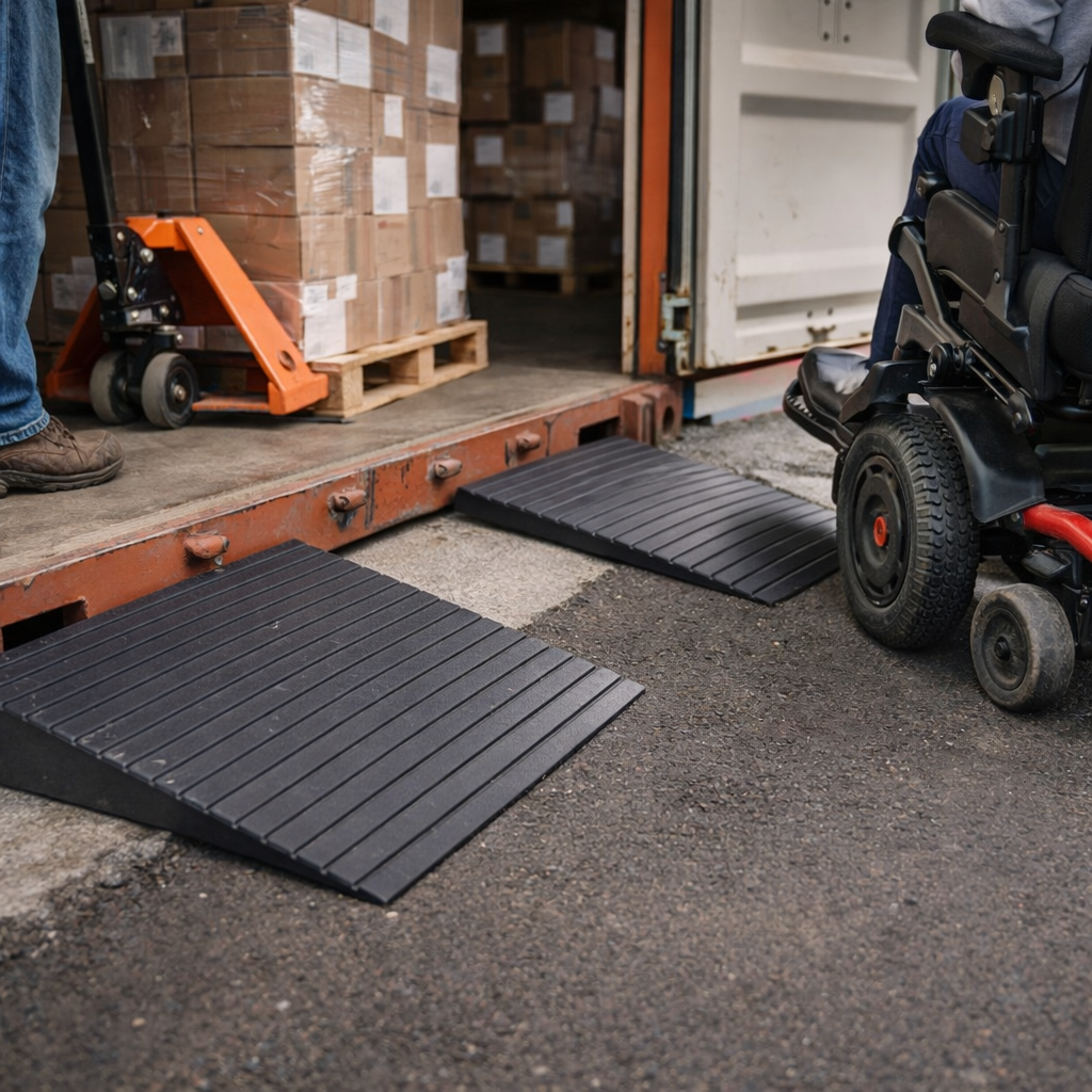 Rubber Threshold Ramp – 74mm to 80mm High – 500kg Capacity – Wheelchair & Mobility Scooter Access