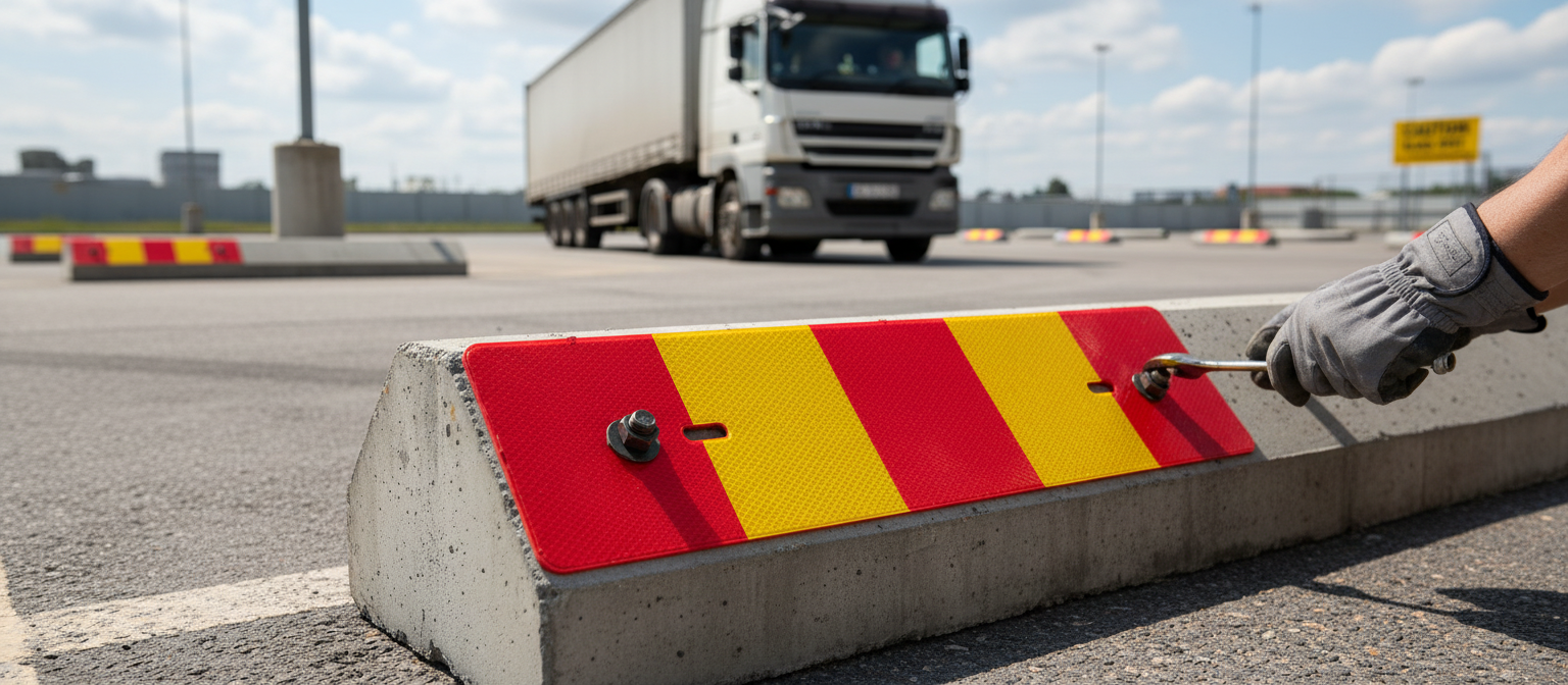 Premium Plastic Reflective Plate for Concrete Foundations - 600x150mm with Flange Bolts