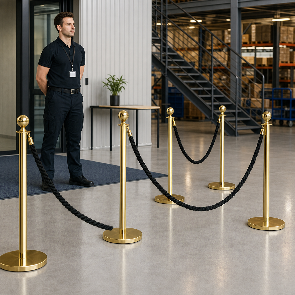 Brass Rope Barrier Set with Black Ropes for Event Management (Pack of 4)