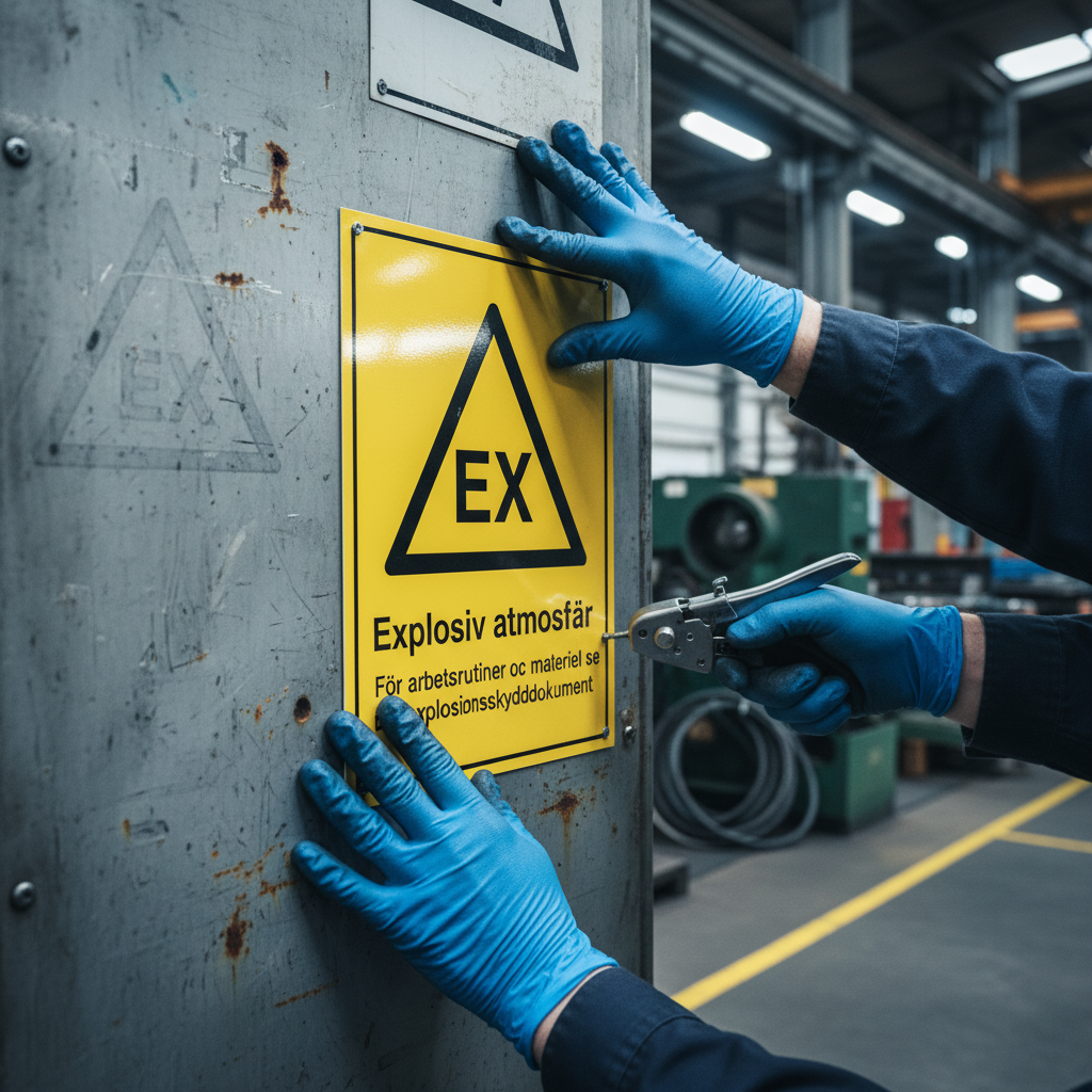 Premium Warning Sign for Explosive Atmospheres - Durable, High-Visibility Options with Self-Adhesive, Plastic, Magnet, and Aluminum Materials