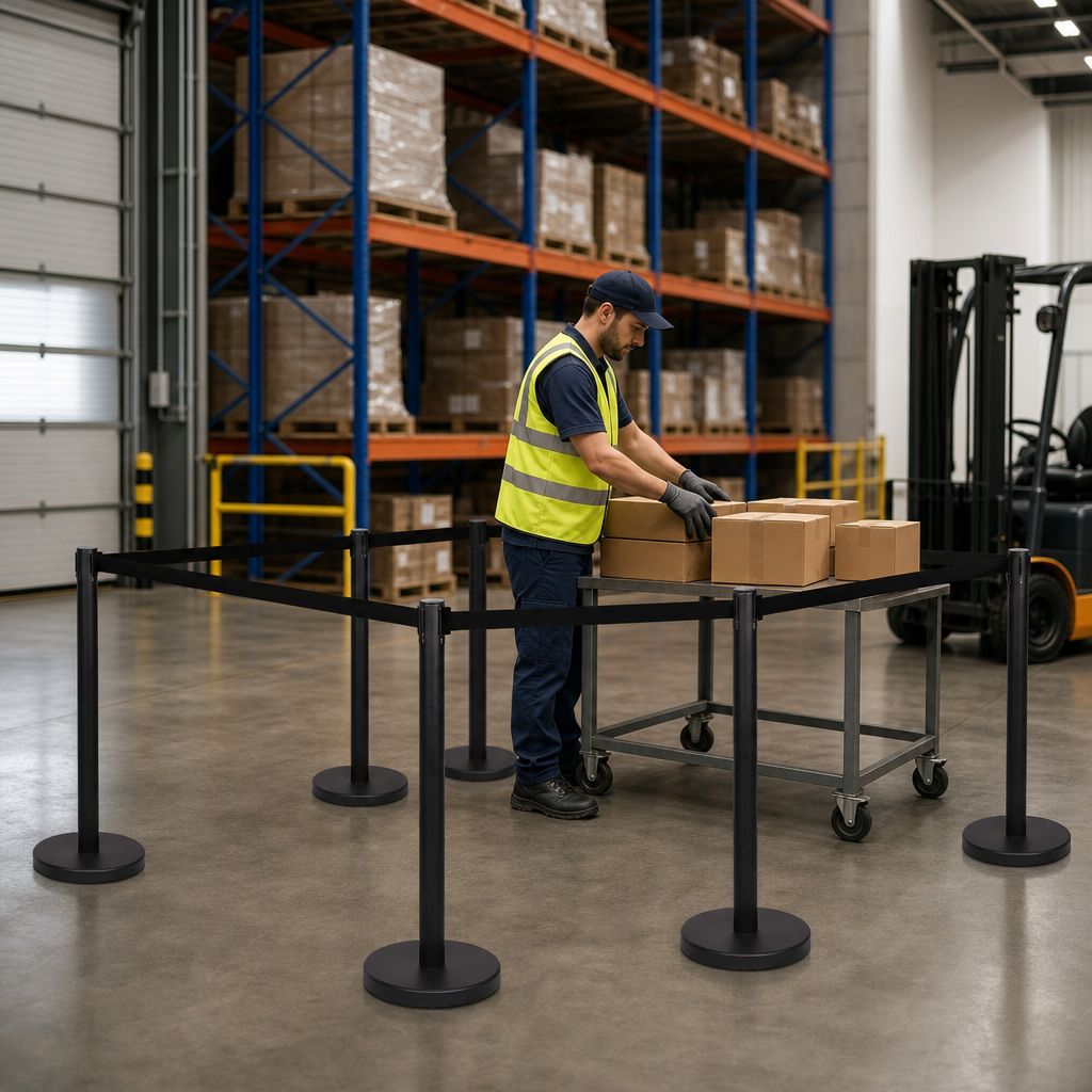 Belt Stanchion Set with 3m Retractable Belt for Event Management (Pack of 6)