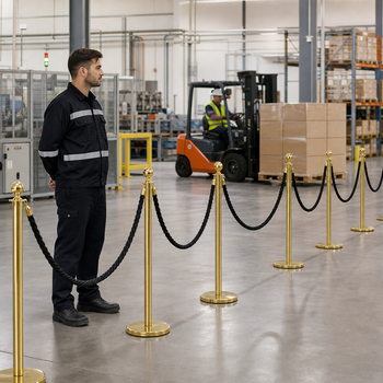 Brass Rope Barrier Set with Black Ropes for Event Management (Pack of 8)