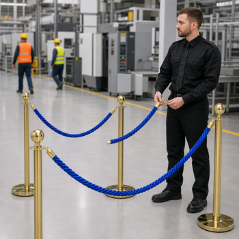 Brass Rope Barrier Set with Blue Ropes for Event Management (Pack of 4)