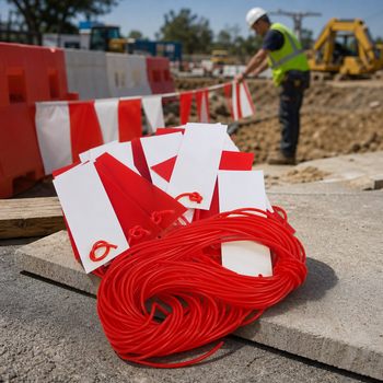 Red and White Plastic Safety Bunting 26m for Work Sites