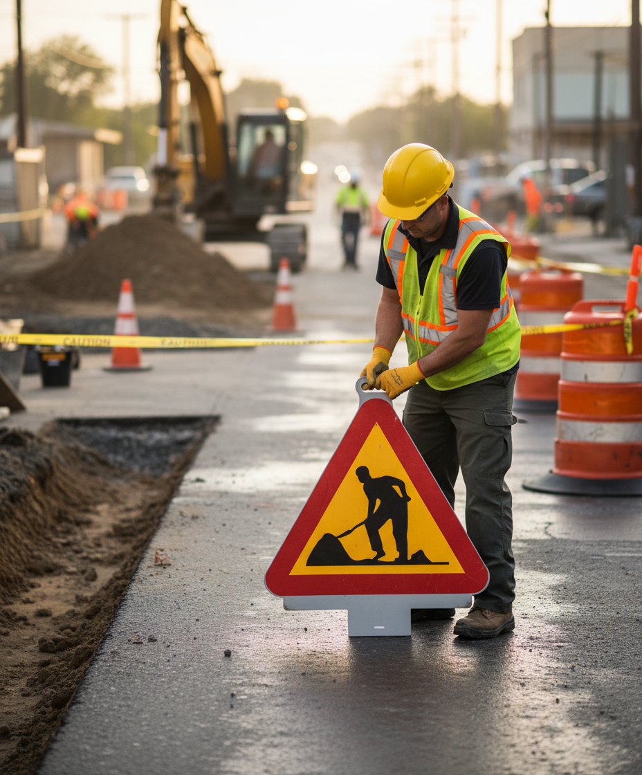 Portable High-Performance Roadwork Sign with Handle for Easy Mobility and Temporary Directional Guidance