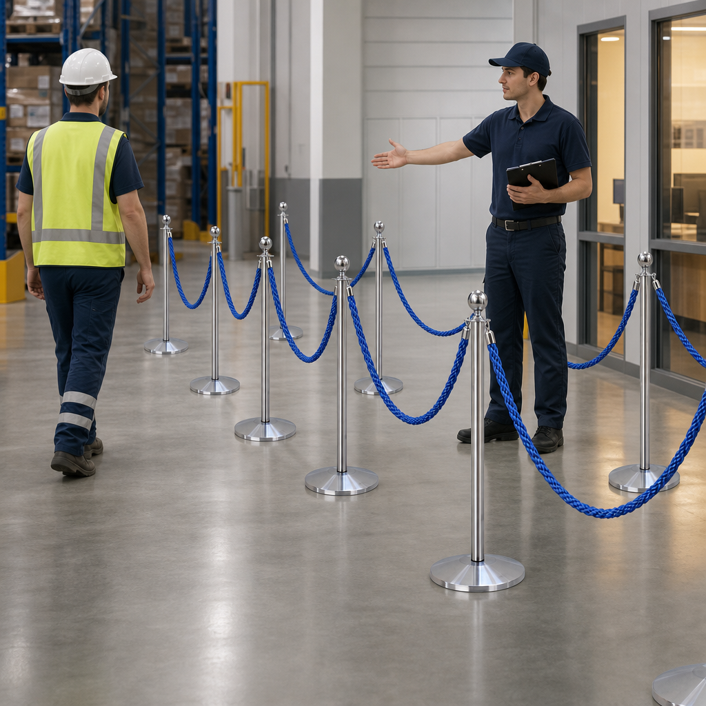 Silver Rope Barrier Set with Blue Ropes for Event Management (Pack of 8)