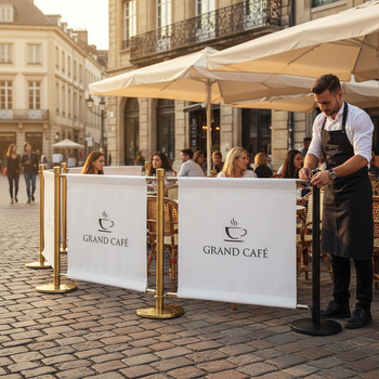 Premium Café Barrier Set with Custom Printed Banner - 1 Meter, Durable Posts and Cross Beams