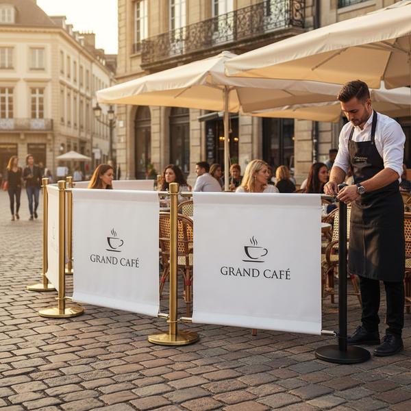 Premium Caf? Barrier Set with Custom Printed Banner - 1 Meter, Durable Posts and Cross Beams