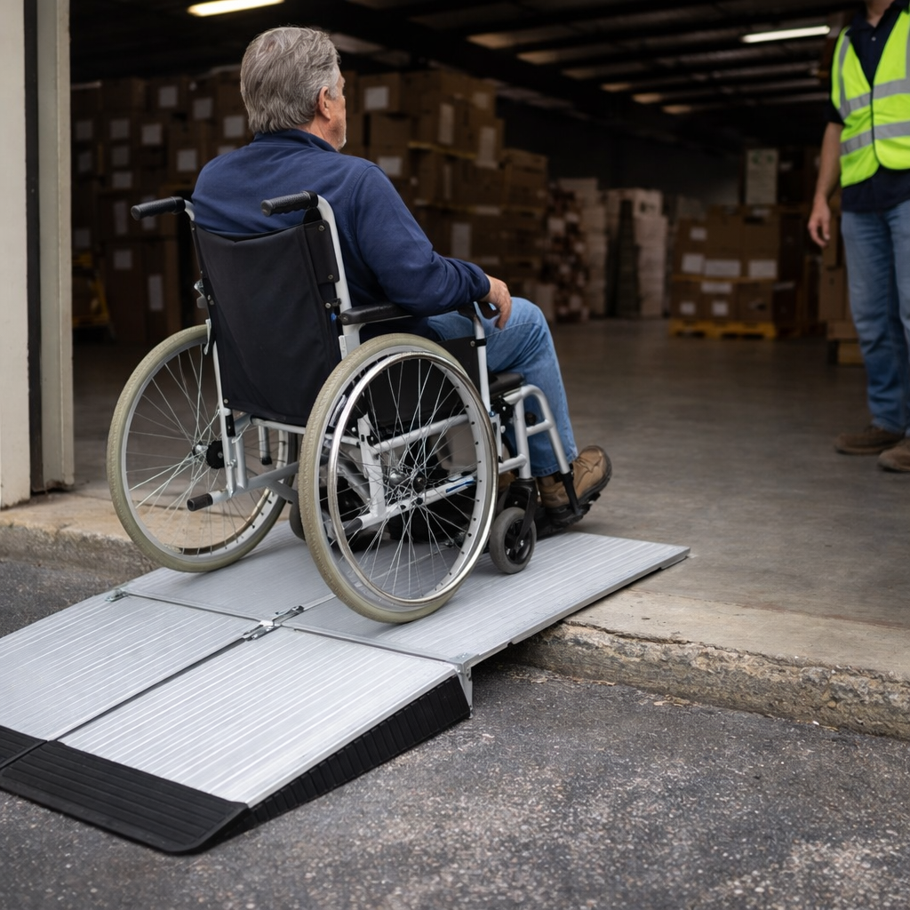 Folding Aluminium & Rubber Threshold Ramp – 2ft-8ft & 1"-4" – Lightweight – Wheelchair Access