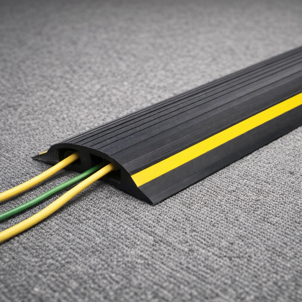 2-Channel Floor Cable Protector – Black – 30mm x 10mm – Commercial Use