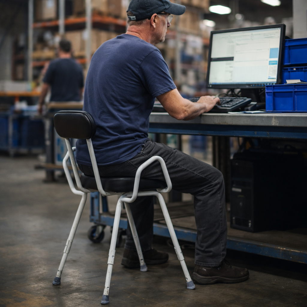 Perching Stool – Black – Height Adjustable, 165kg Capacity – Indoor Use