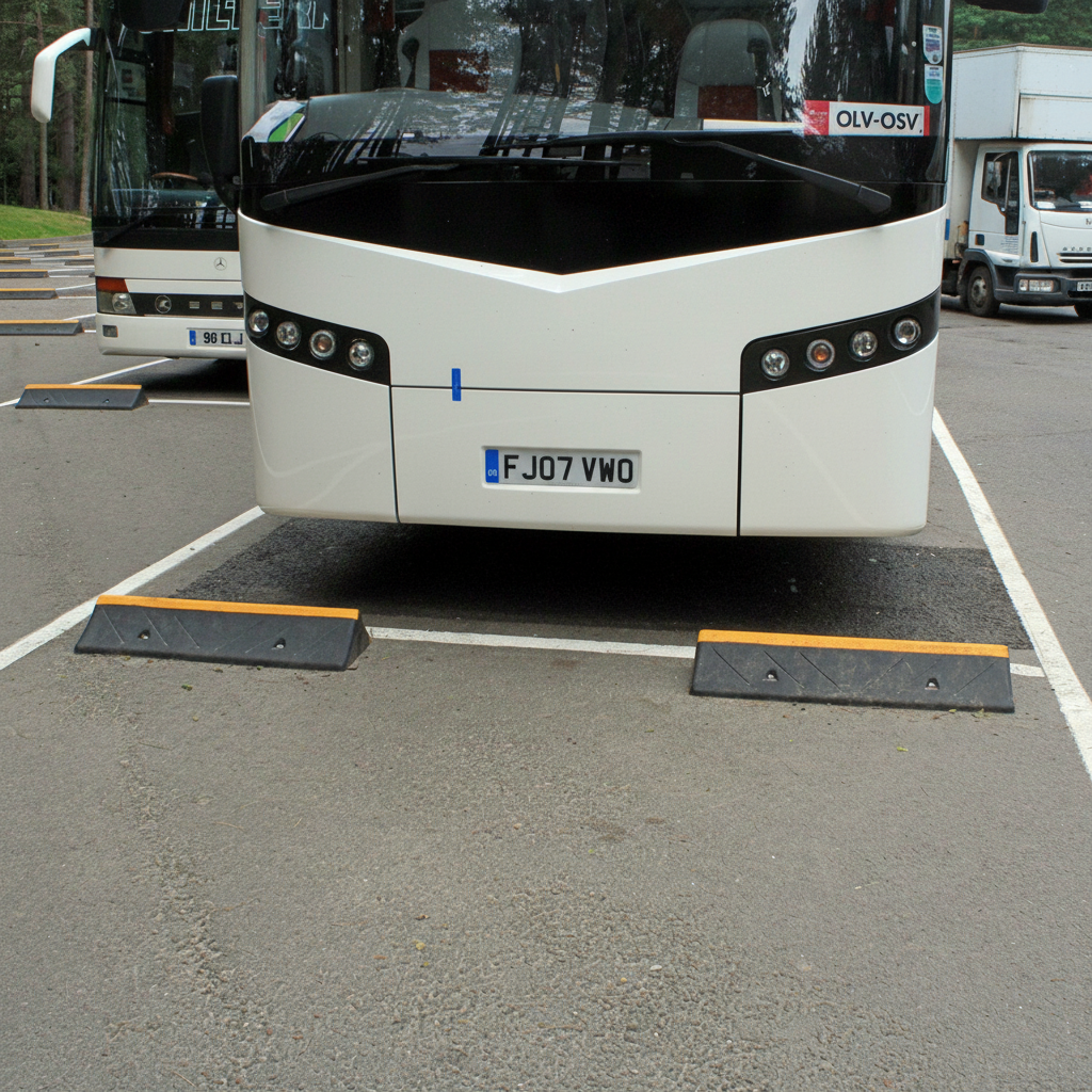 Professional Heavy Duty Coach Wheel Stops 1000mm - Rubber Construction with Fixings for Safe Parking | Barriers Co