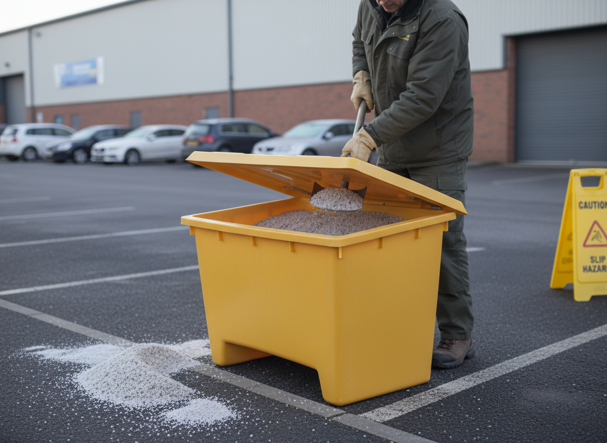 Premium 250 Litre Grit Bin with Lockable Lid and Custom Text Options for Safe Sand Storage