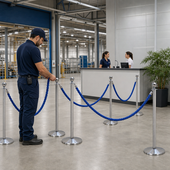 Silver Rope Barrier Set with Blue Ropes for Event Management (Pack of 6)