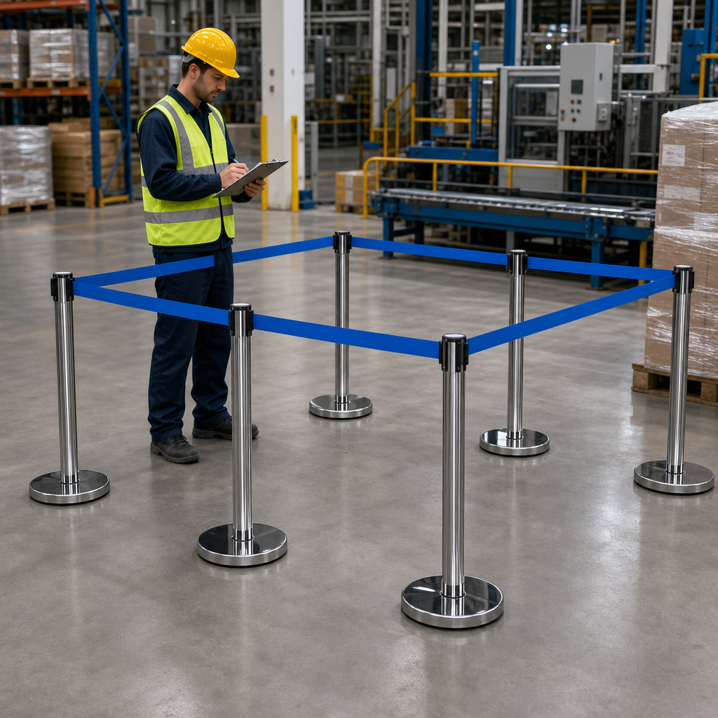 Belt Stanchion Set with 3m Blue Belt for Event Management (Pack of 6)