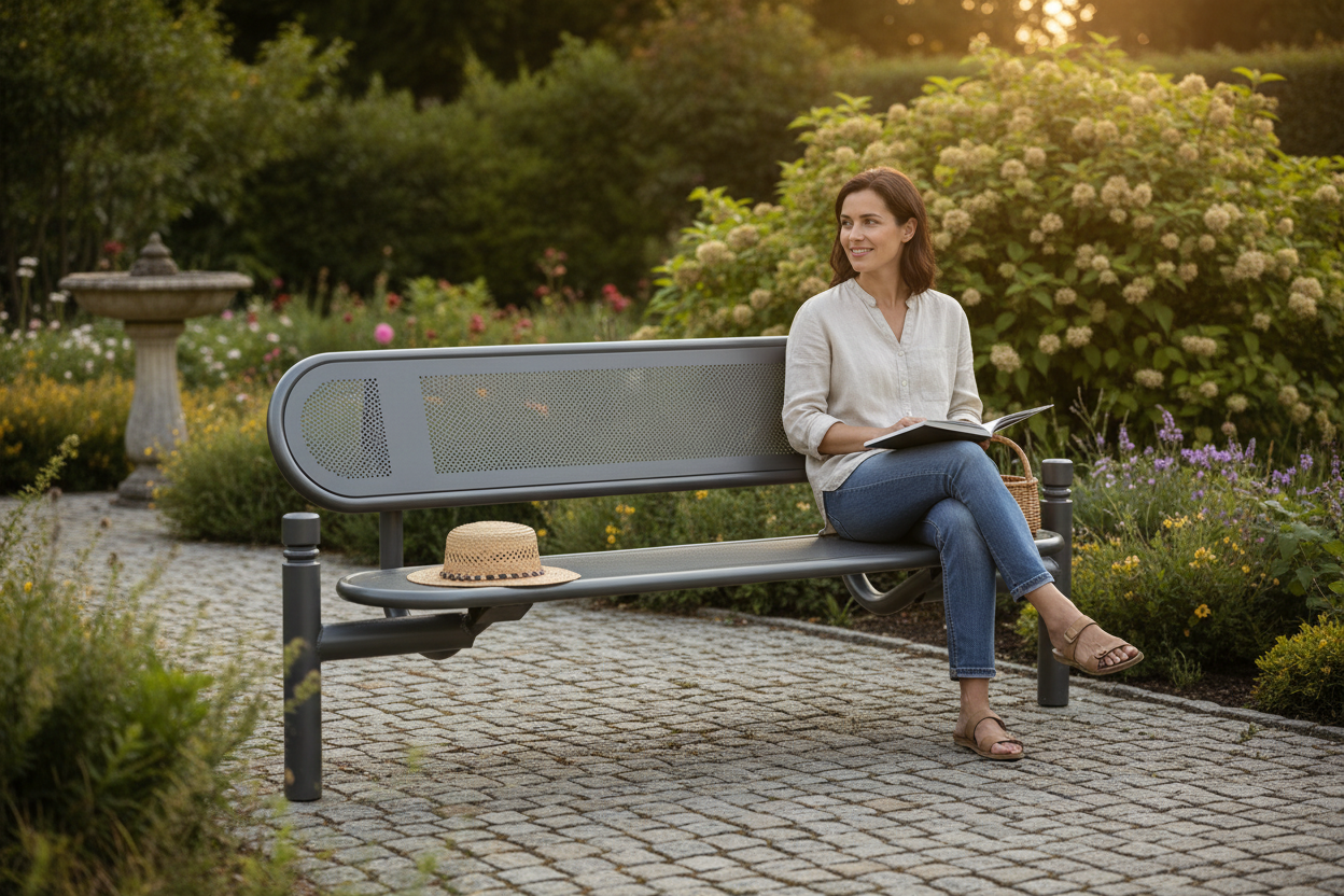 Premium 1.8m Outdoor Bench with Angled Back Support and Customizable Top Caps in Vibrant Colors | Barriers Co