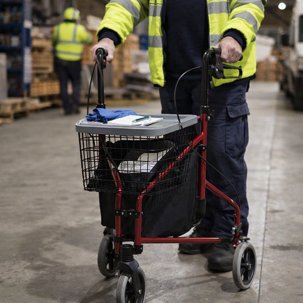 Aluminium 3 Wheel Rollator – Red – 125kg Capacity – Mobility Aid