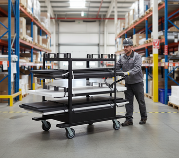 Professional Heavy Duty 12 Post Horizontal Storage Cart for Efficient Stanchion Transport and Storage