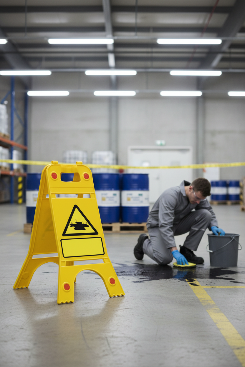 Premium Heavy Duty Floor Standing Sign for Chemical Spill Warning - Durable, Reflective, and Easy to Store
