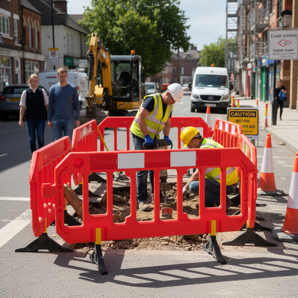Premium Pedestrian Barrier with Lightweight HDPE Construction and Easy Deployment System for... - side view | Barriers Co