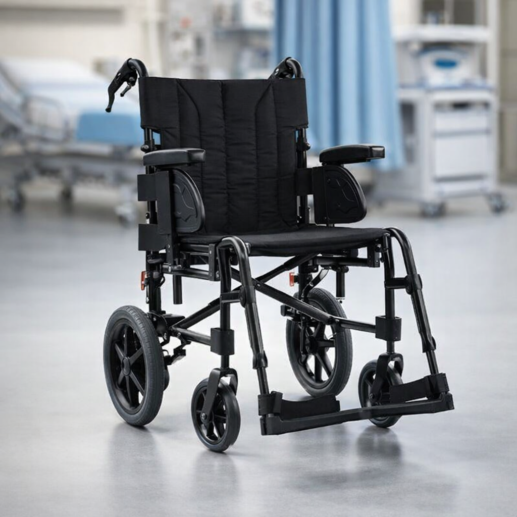 Transit Wheelchair – Black – Lightweight 16.2kg, 125kg Capacity – Indoor & Outdoor