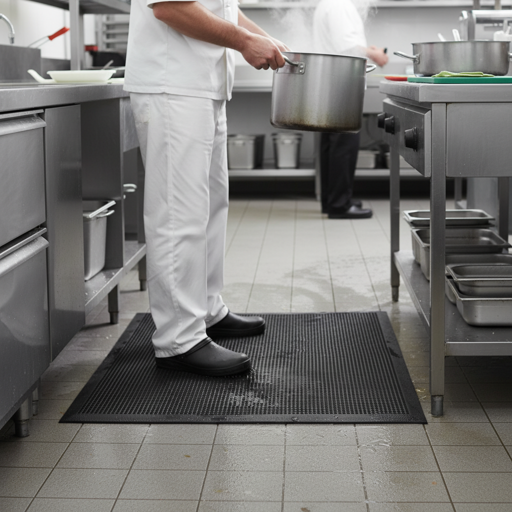 Premium Heavy Duty Anti-Slip Hygiene Mat with Disinfectant Solution Capacity for Food... - side view | Barriers Co