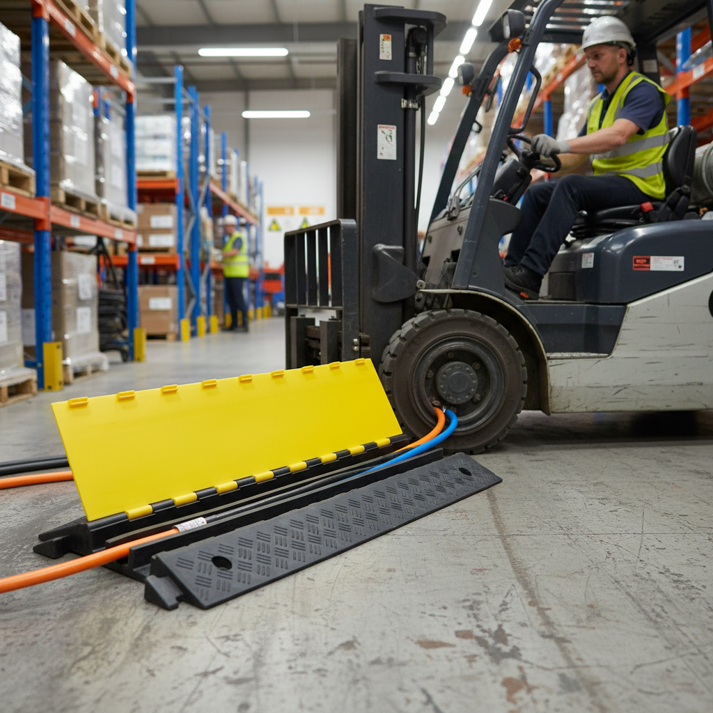 Premium Heavy Duty 3 Channel Cable Protector Ramp for Vehicle Traffic with Anti-Slip Lid