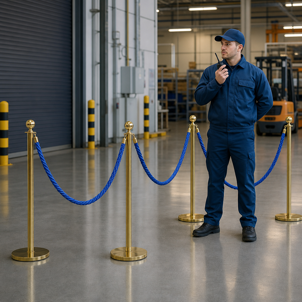 Brass Rope Barrier Set with Blue Ropes for Event Management (Pack of 4)