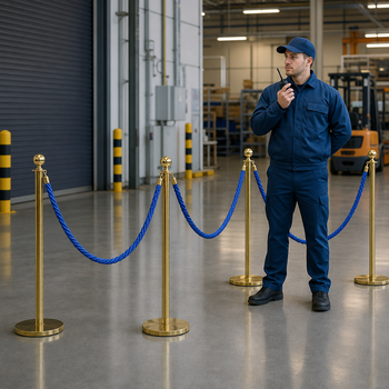 Brass Rope Barrier Set with Blue Ropes for Event Management (Pack of 4)