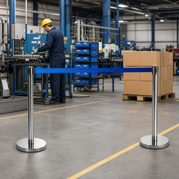 Belt Stanchion Set with Retractable Blue Belt for Event Management (Pack of 2)