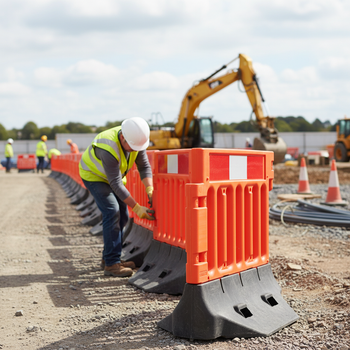 Heavy Duty Plastic Construction Barrier with Weighted Base for Enhanced Stability and Safety in Road Works