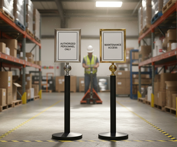 Premium A4 Sign Holder for Rope Stanchions - Polished Chrome & Brass Finish with Acrylic Frames