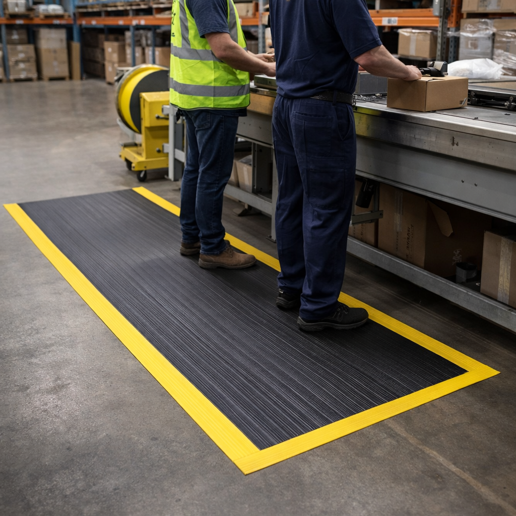Anti Fatigue Mat – Black & Yellow – 9.4mm Thick – Light Duty