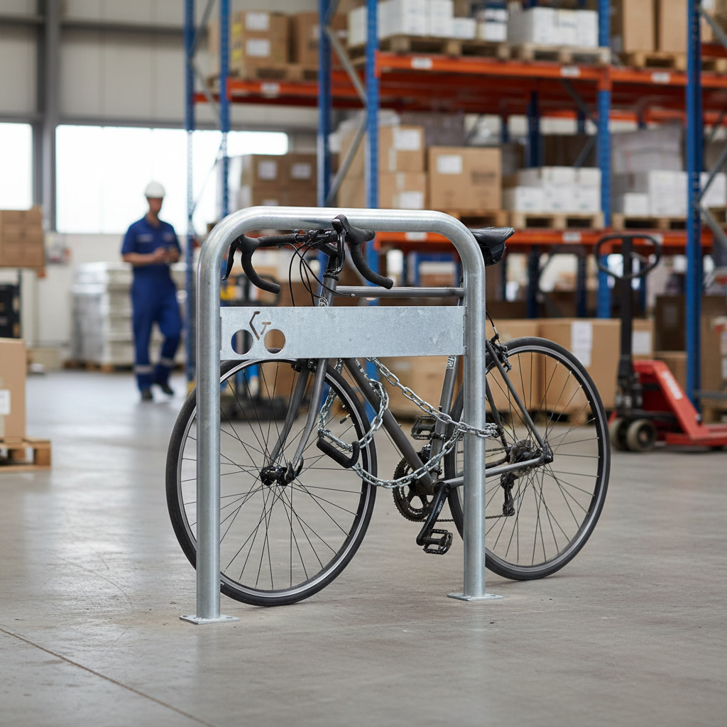 Premium Hoop Style Bike Stand with Galvanised Steel Frame and Sign Plate for Secure Parking | Barriers Co
