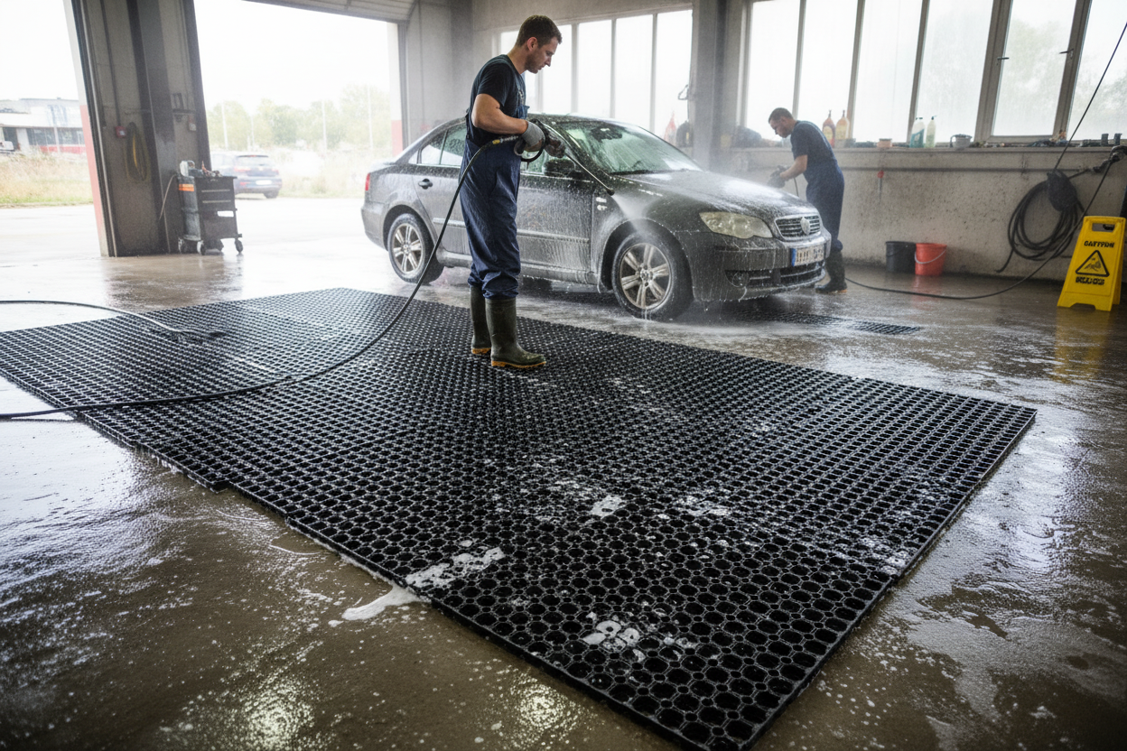 Premium Anti-Slip Rubber Mat with Interlocking Design for Wet and Dry Environments, Durable Natural Rubber Construction