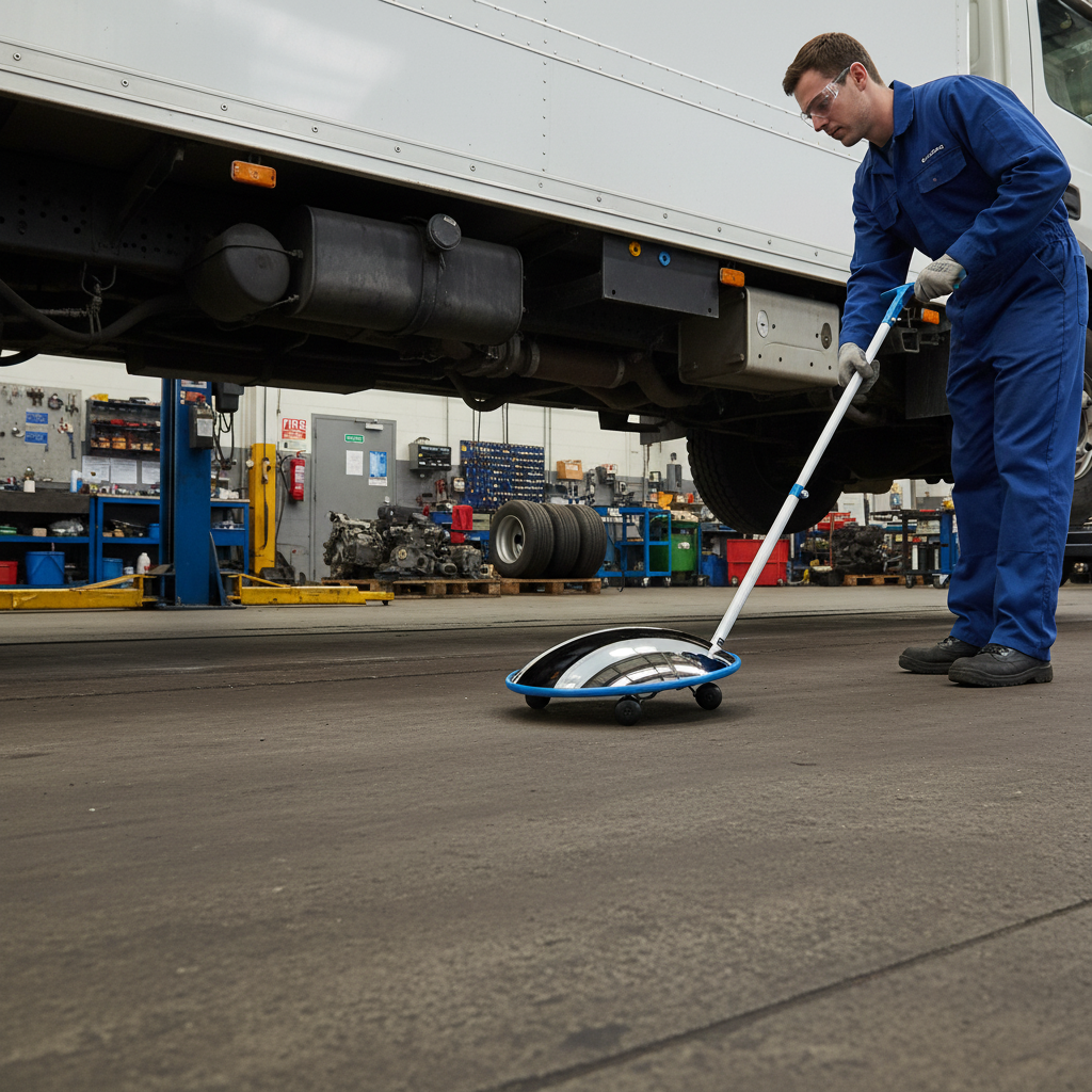 Premium Vision Inspection Mirror with Castor Wheels and Telescopic Handle for Vehicle Checkpoints - side view | Barriers Co