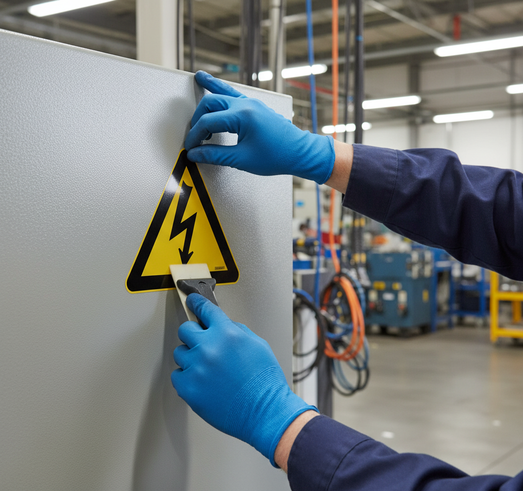 Premium Warning Sign for Electrical Voltage - Triangle Shape, Self-Adhesive, Durable Materials for Indoor and Outdoor Use