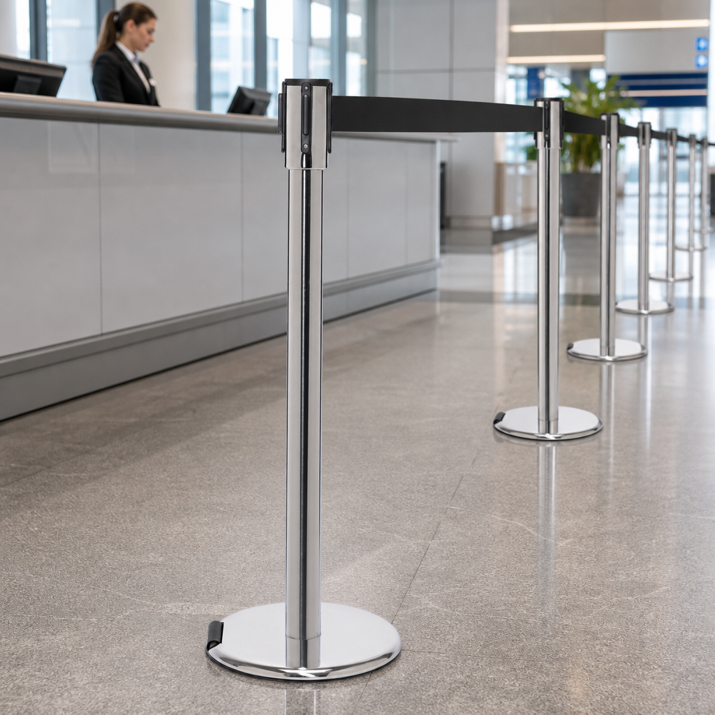 Belt Barrier System with Cast Iron Base 3.4m x 50mm for Crowd Control